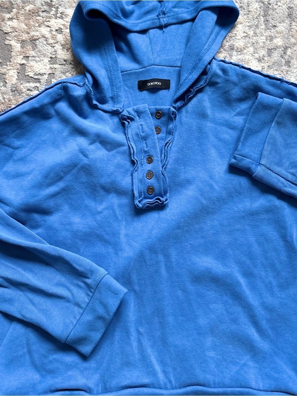 M Women's Blue Hooded Henley Sweatshirt